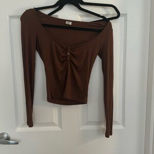 Aritzia Portrait Neck Long Sleeve Top, Brown, S